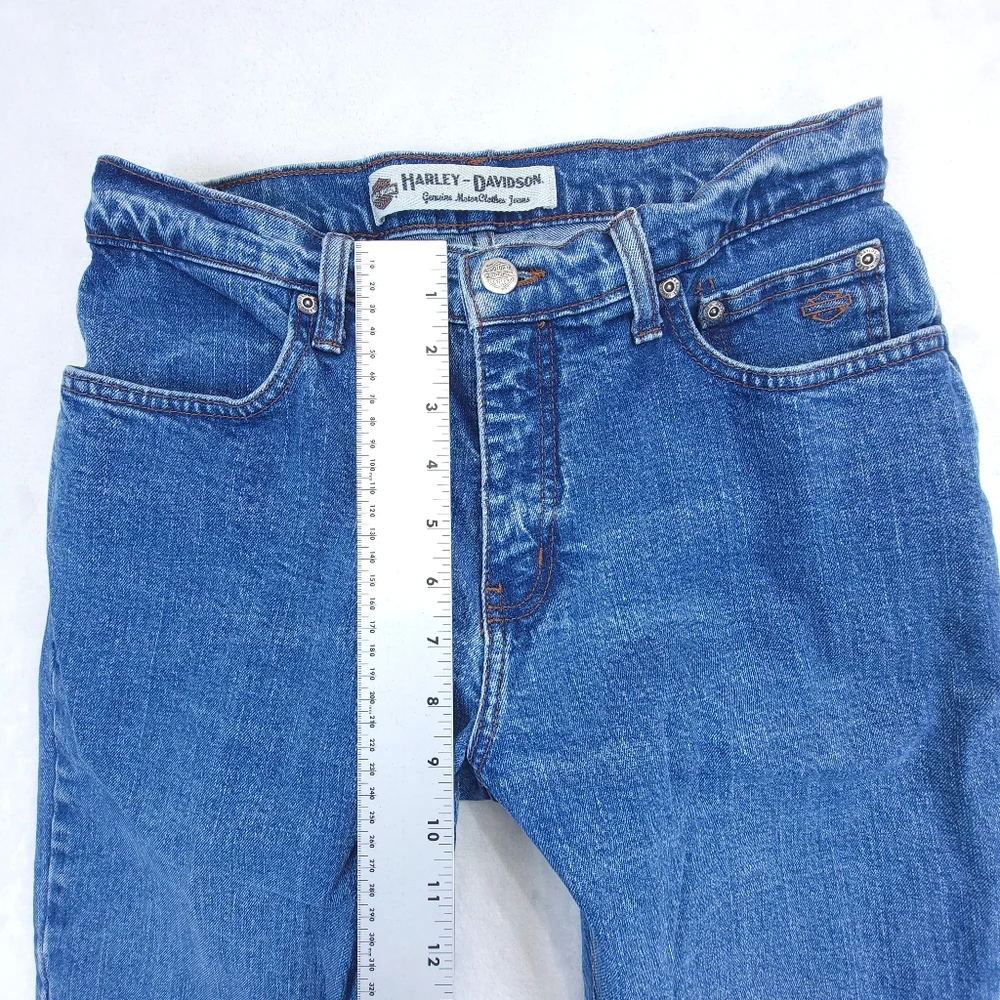 Harley Davidson Blue Denim Jeans Womens Biker Jeans Size 8 Waist Measures 27